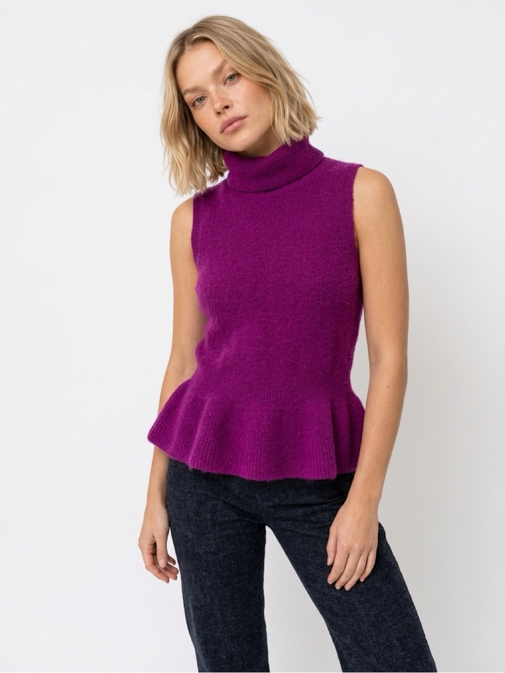 White House Black Market NWT Magenta Peplum Turtleneck Sweater S